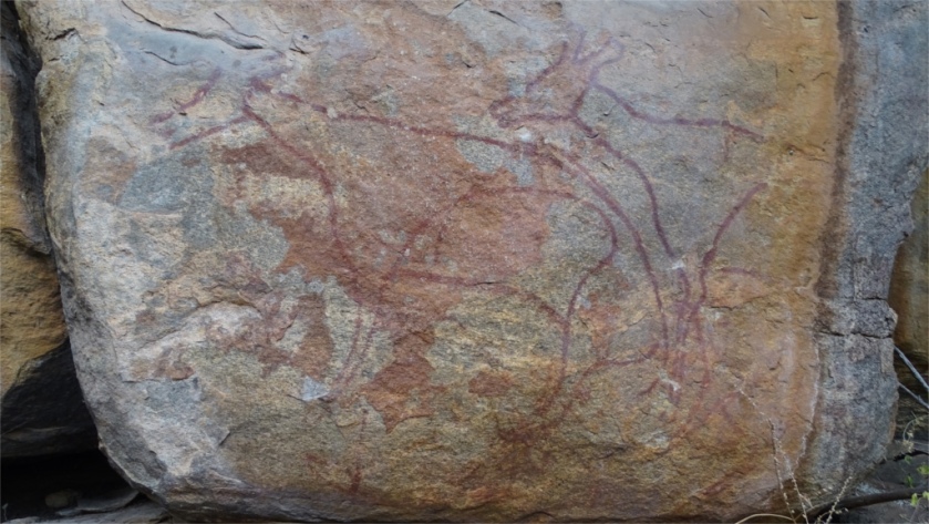 A rock painting in Madathala in Chinnar wildlife sanctuary