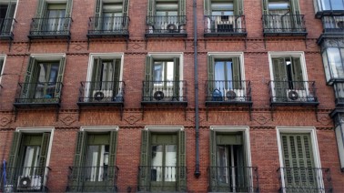 Madrid: off Gran Via, a brick facade